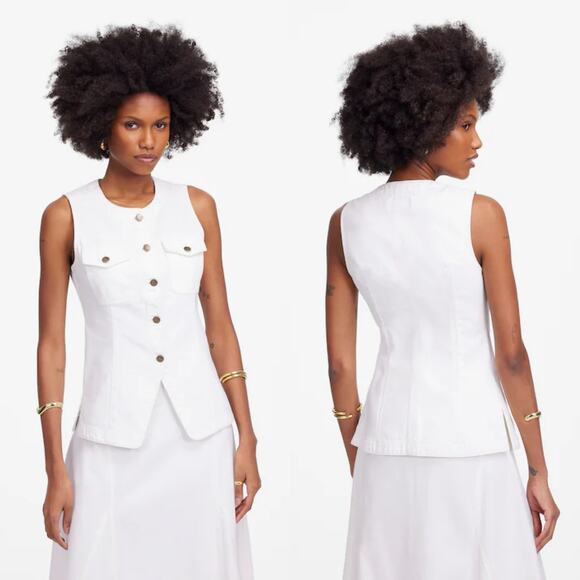 Madewell Denim High Crewneck Vest in Tile White Size 8 NWT New - Picture 16 of 16